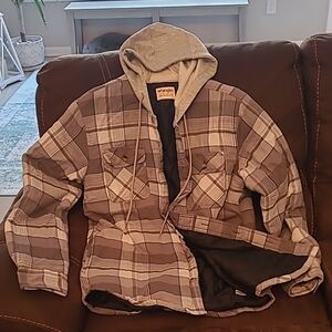 Wrangler Men's Plaid Jacket with Hood - Gray